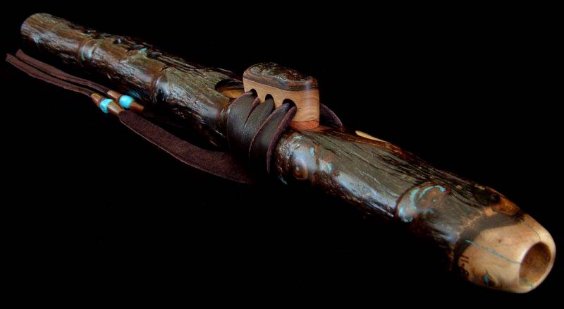 English Walnut Branch Flute in B with Turquoise Inlay from Dryad Flutes